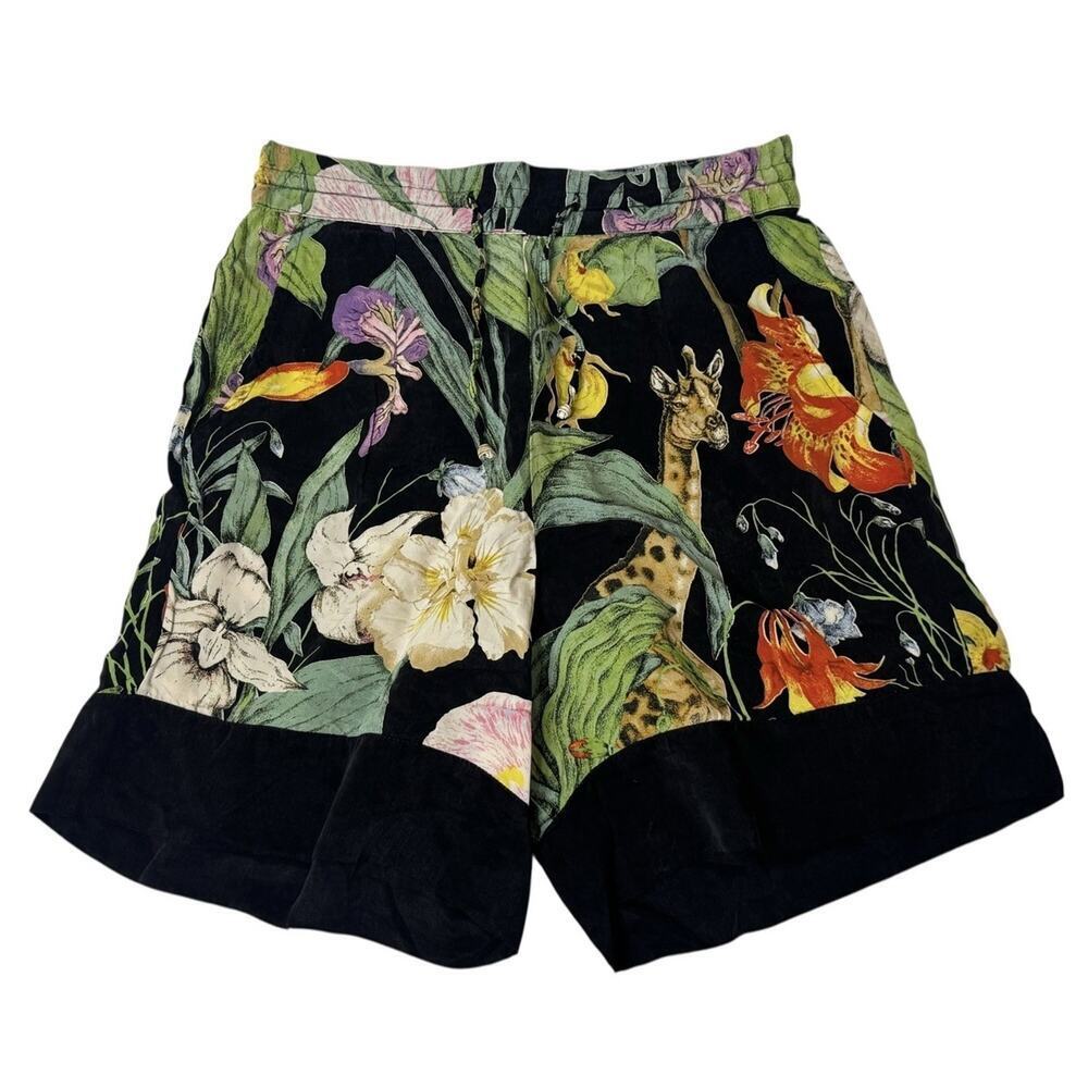 NILUU Monroe Alyx Bermuda Vegan Silk Shorts Giraffe Jungle Tropical Floral Sz S - Picture 3 of 8